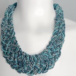 TEAL BEADED STATEMENT NECKLACE